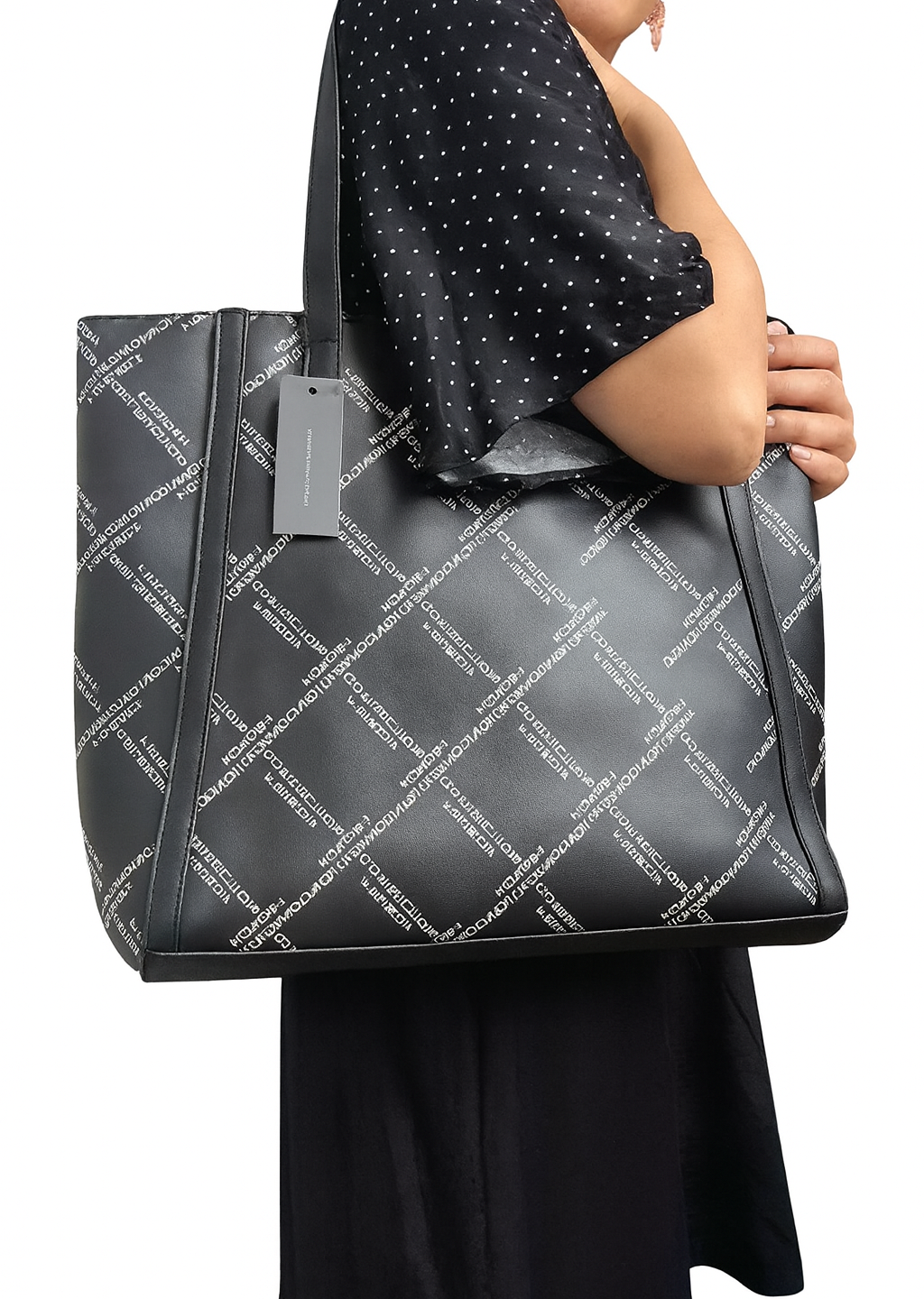 Borsa tote nera ecopelle French Connection con logo e tasca interna