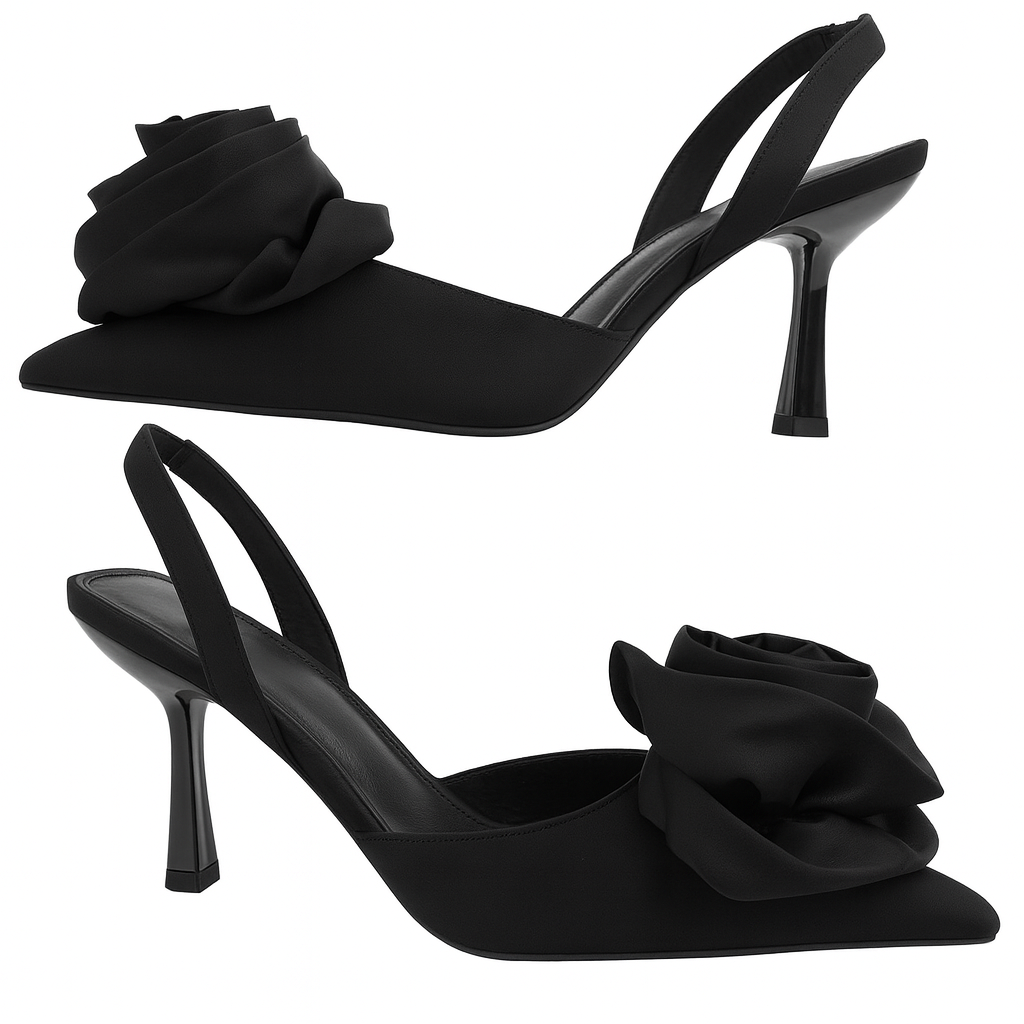 ASOS DESIGN slingback a punta in raso con rosa – nero – n. 37