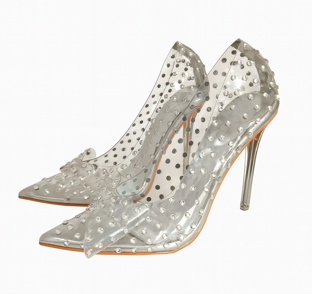 Décolleté trasparenti donna con fiocco e pietre – Tacco 10 cm – N. 37 – Ecopelle