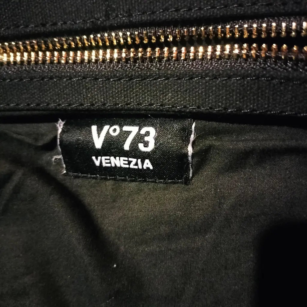 Borsa shopper V°73 Venezia in cotone a righe beige, nere e rosse – Manici neri
