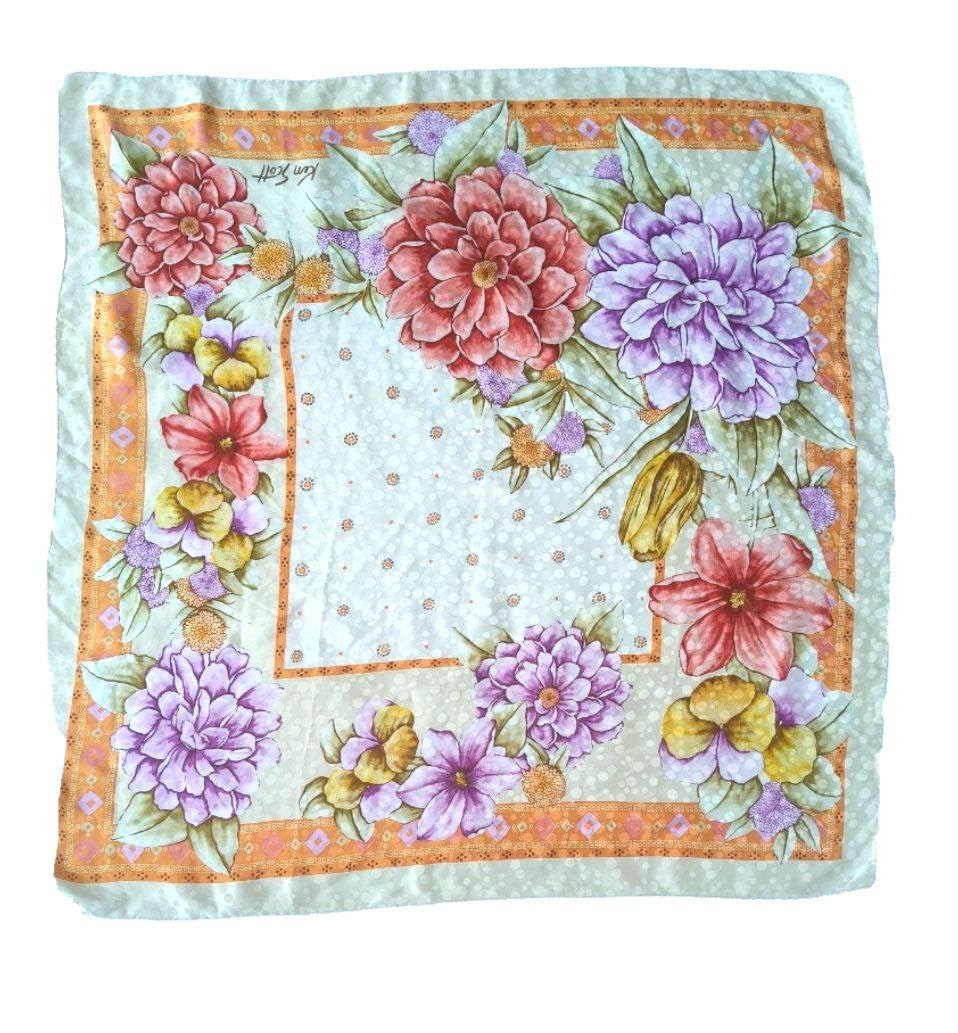 Foulard vintage Ken Scott in seta 85×85 con motivo pois in trasparenza