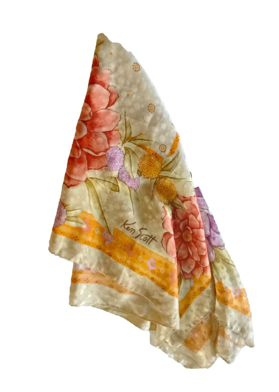 Foulard vintage Ken Scott in seta 85×85 con motivo pois in trasparenza