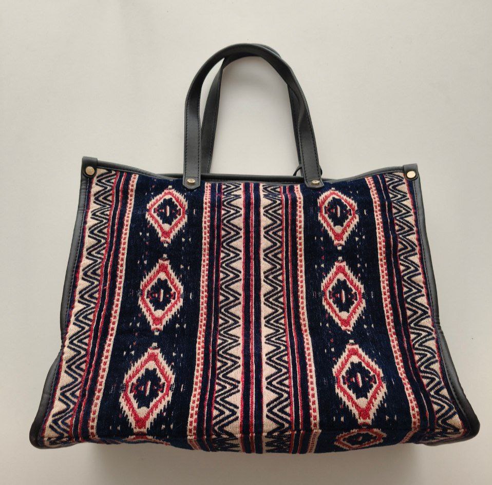 Borsa da viaggio V73 in tessuto con manici in ecopelle e tasche interne