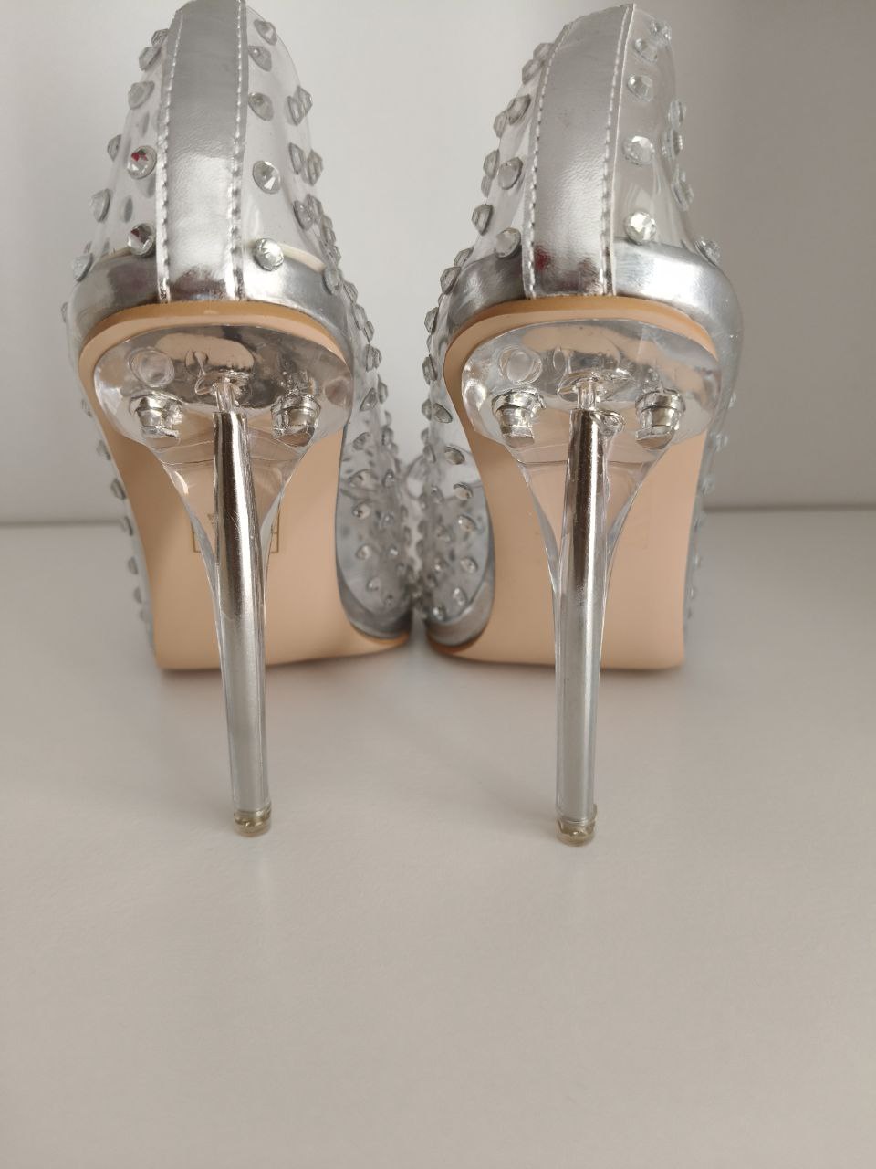 Décolleté trasparenti donna con fiocco e pietre – Tacco 10 cm – N. 37 – Ecopelle