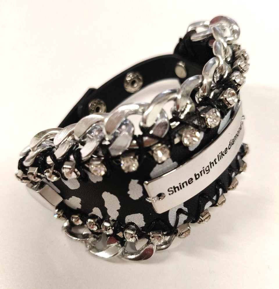 Bracciale borchiato catena e pietre Black & White – Mimi-Muà Firenze con confezione originale