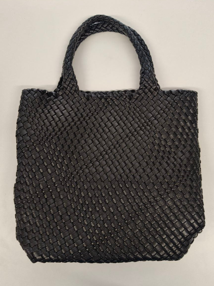 Borsa tote intrecciata nera in ecopelle – Shopper elegante capiente