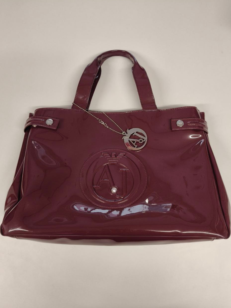 Borsa shopper Armani Jeans bordeaux in vernice con dust bag originale