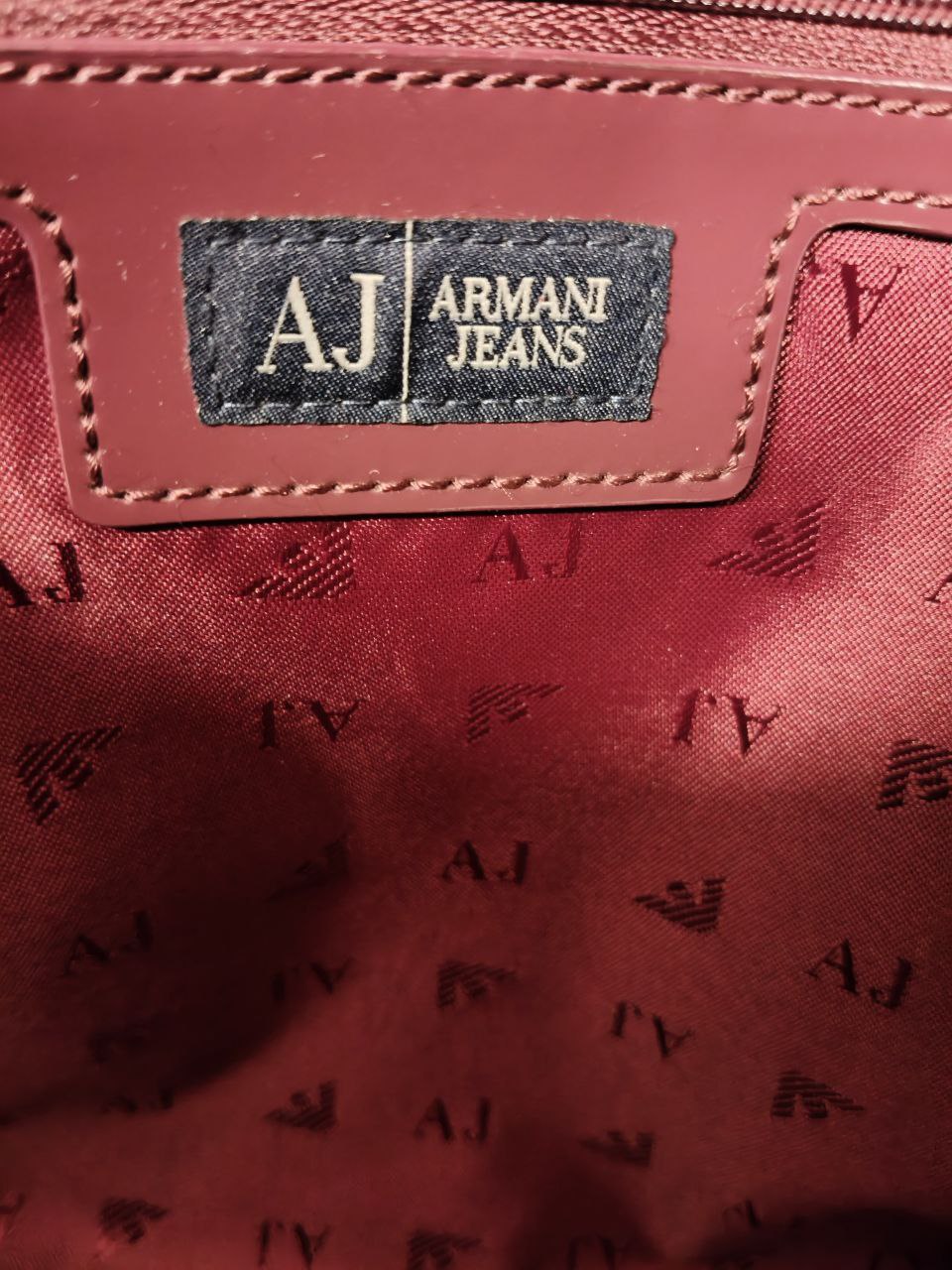 Borsa shopper Armani Jeans bordeaux in vernice con dust bag originale