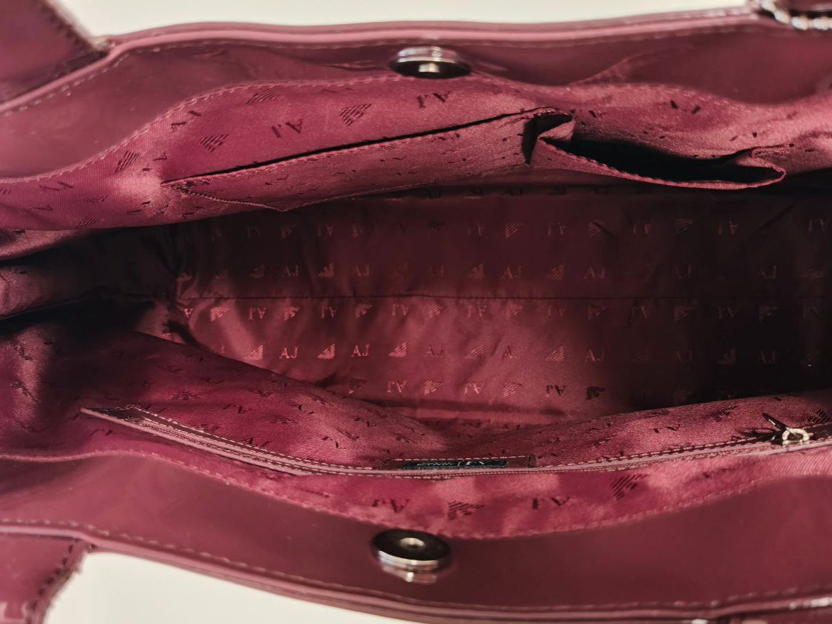 Borsa shopper Armani Jeans bordeaux in vernice con dust bag originale