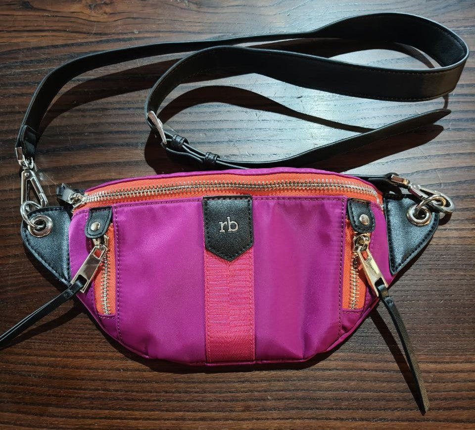 Rocco Barocco borsa fuxia con inserti arancio e neri, tracolla regolabile