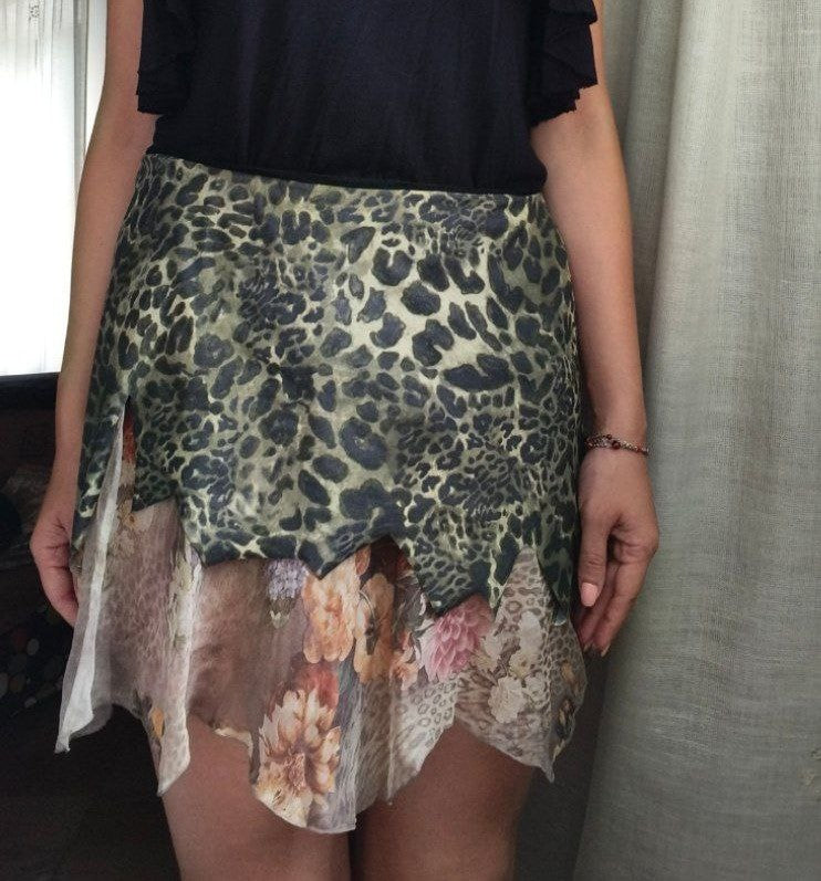 Parah gonna vintage fantasia animalier e floreale seta lycra tg 46