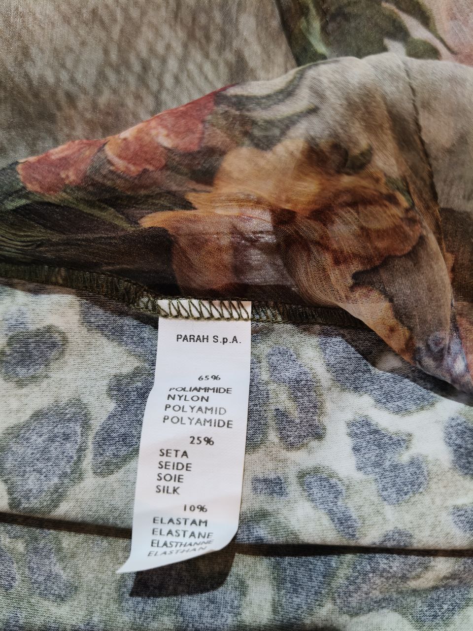 Parah gonna vintage fantasia animalier e floreale seta lycra tg 46