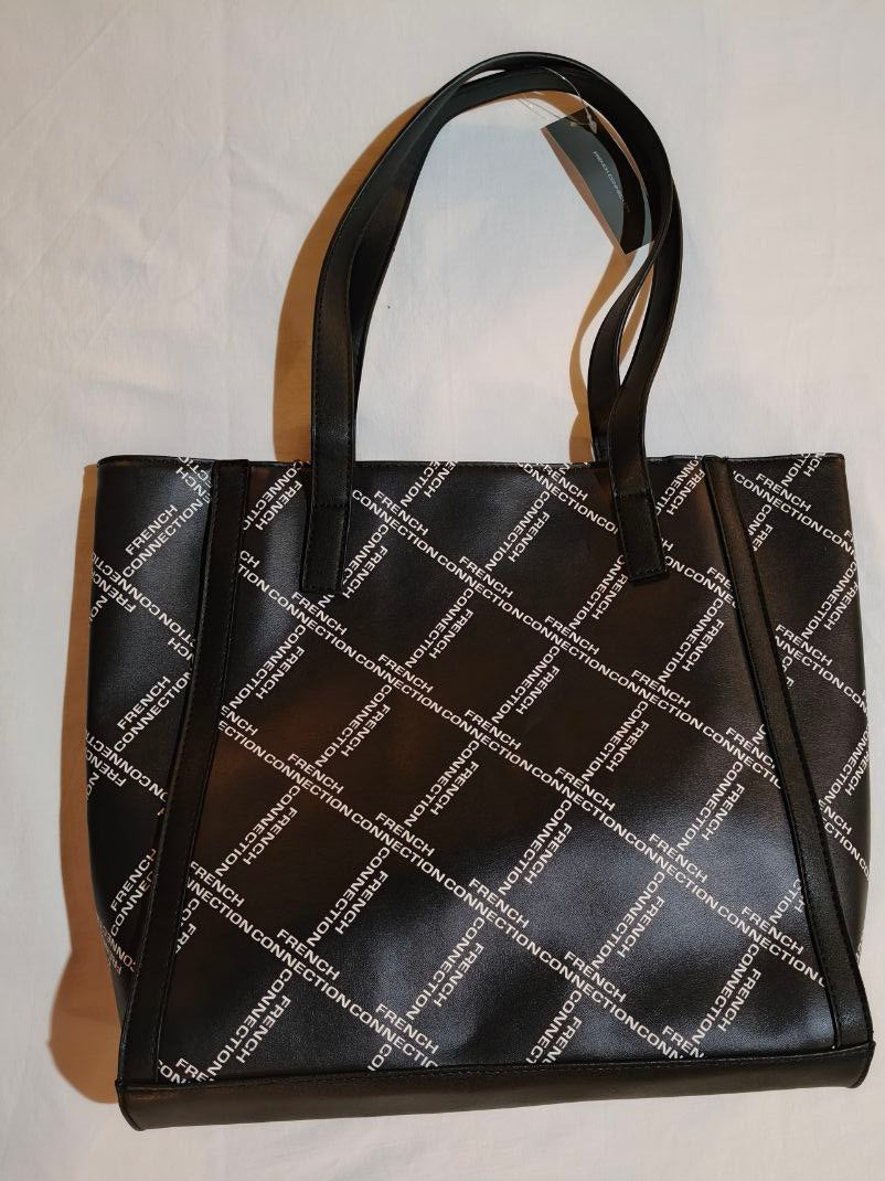 Borsa tote nera ecopelle French Connection con logo e tasca interna
