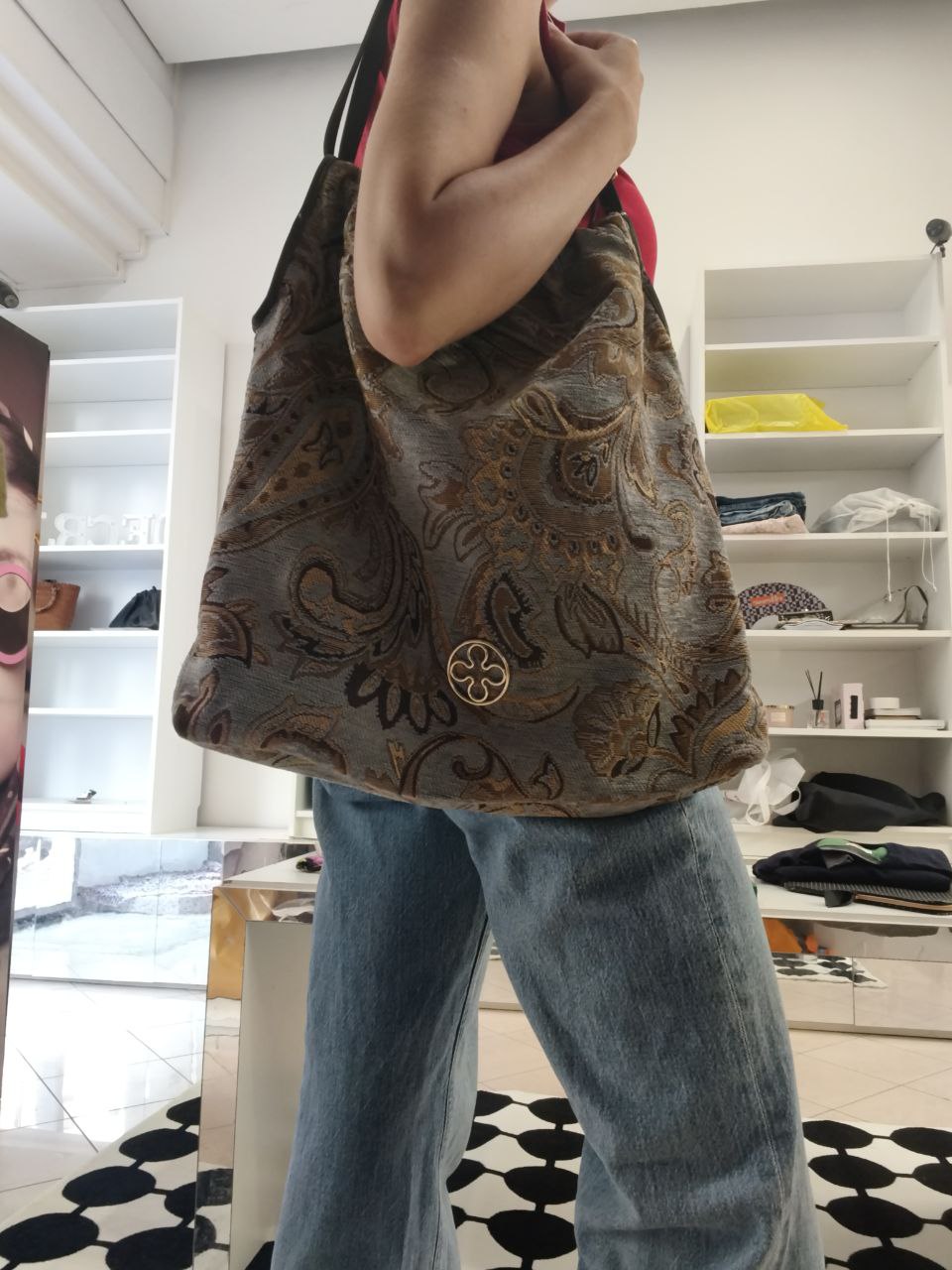 Borsa tapestry V°73 Venezia in tessuto jacquard con manici in pelle