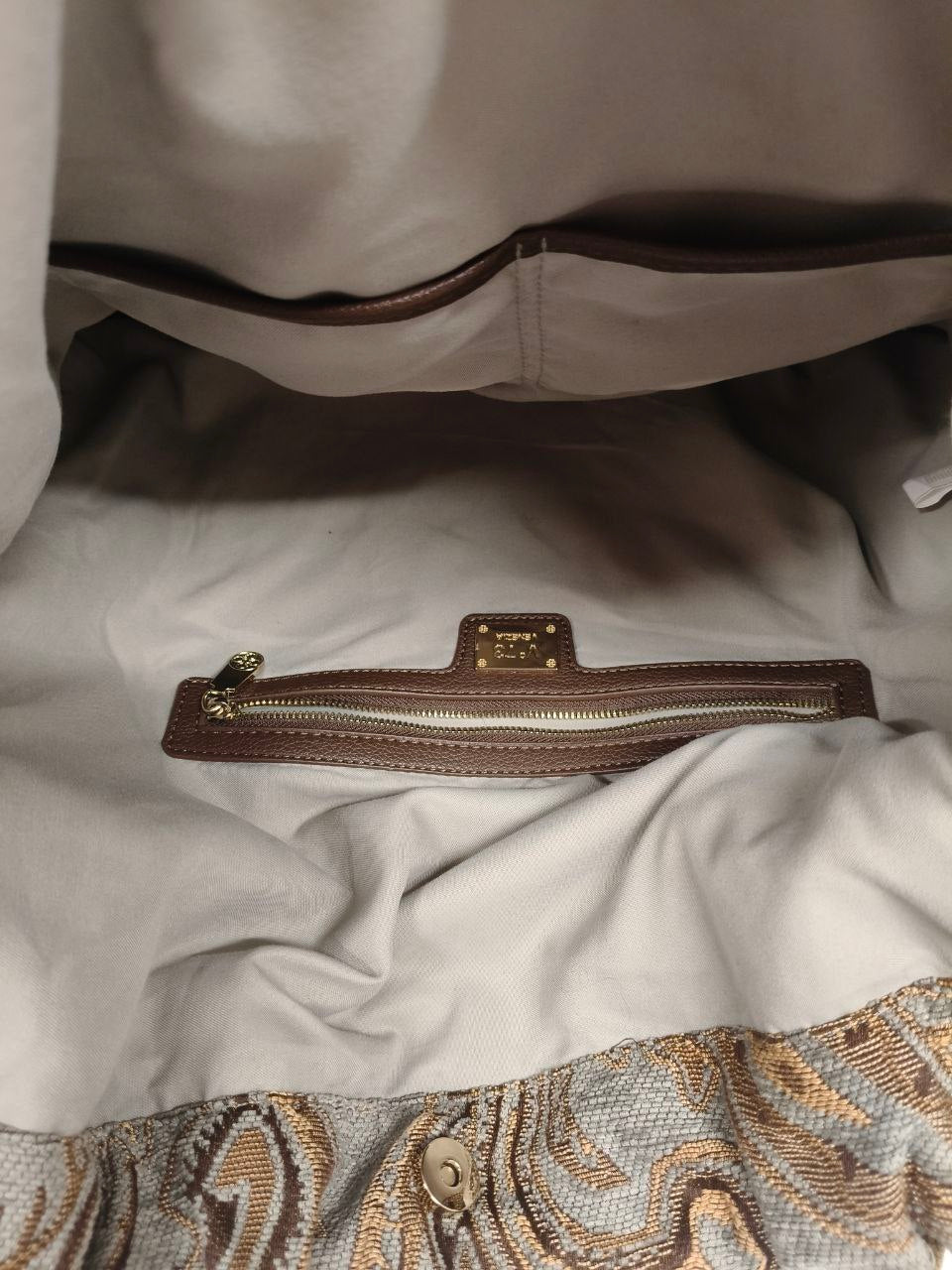 Borsa tapestry V°73 Venezia in tessuto jacquard con manici in pelle
