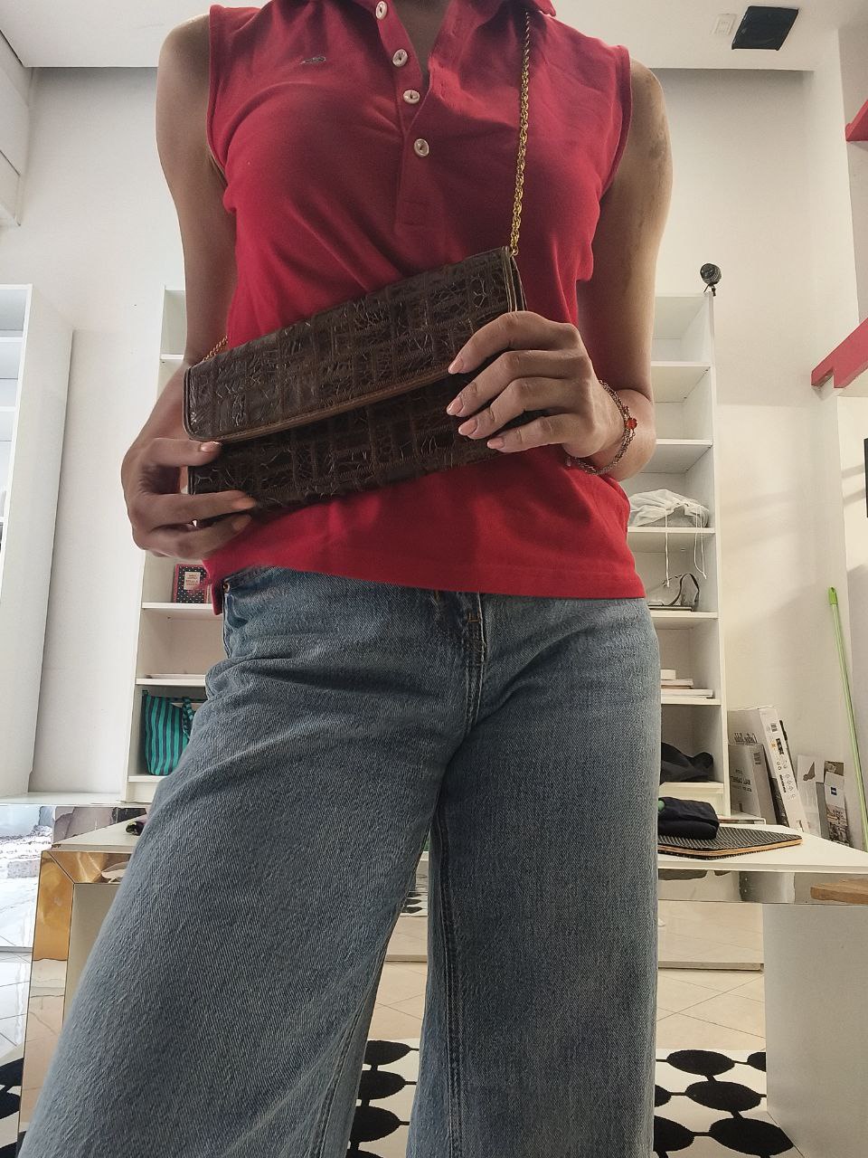 Pochette vintage Niki Milano in vera pelle con catena dorata