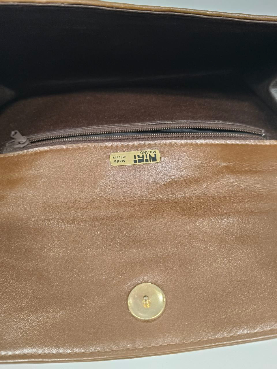 Pochette vintage Niki Milano in vera pelle con catena dorata