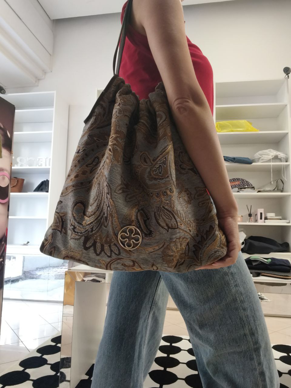 Borsa tapestry V°73 Venezia in tessuto jacquard con manici in pelle