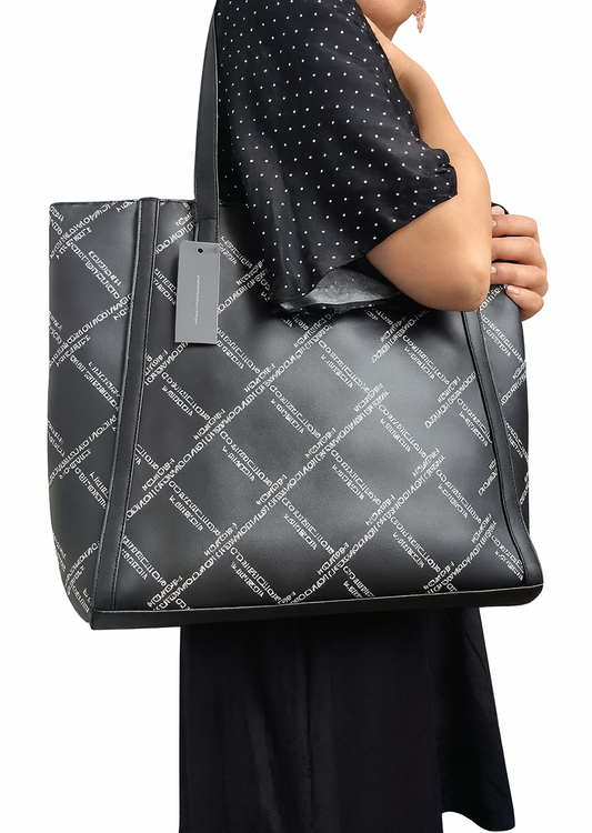 Borsa tote nera ecopelle French Connection con logo e tasca interna