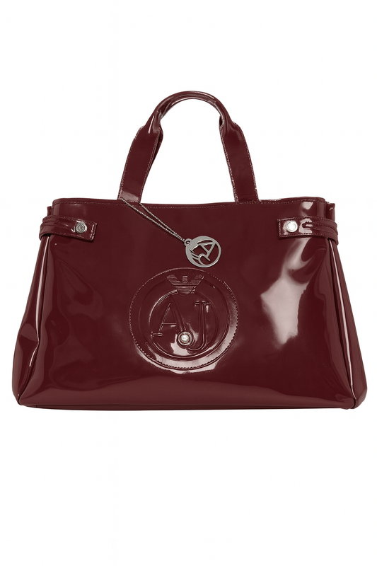 Borsa shopper Armani Jeans bordeaux in vernice con dust bag originale
