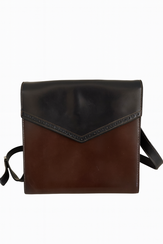 Borsa vintage anni ’80 in vera pelle bicolore cioccolato e testa di moro – Made in Italy
