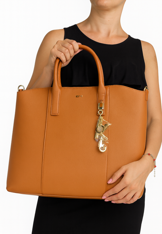 Borsa V°73 Urano in ecopelle con tracolla e borsa interna – Marrone cognac