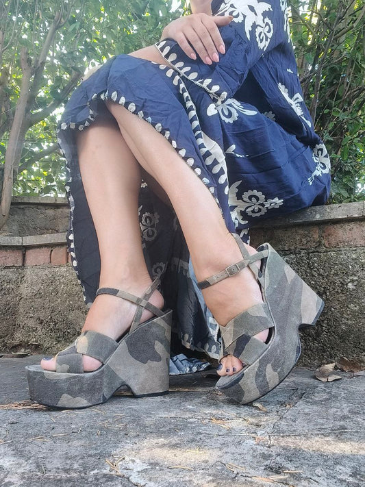 Saint Laurent sandalo platform con zeppa camouflage – n. 39