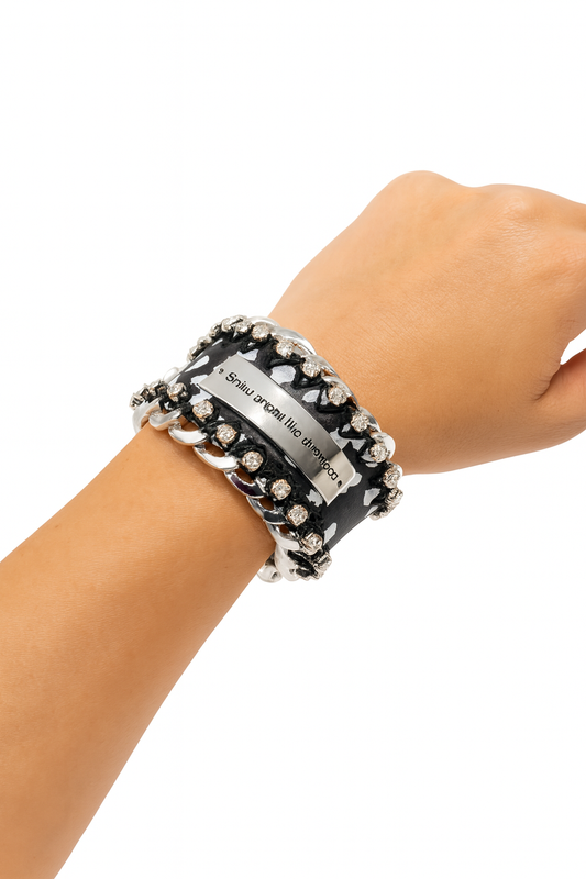 Bracciale borchiato catena e pietre Black & White – Mimi-Muà Firenze con confezione originale