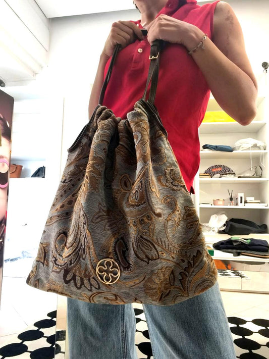 Borsa tapestry V°73 Venezia in tessuto jacquard con manici in pelle