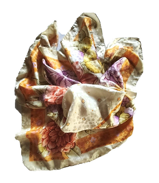 Foulard vintage Ken Scott in seta 85×85 con motivo pois in trasparenza