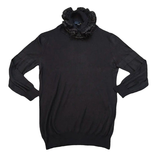 Maglione Fendi in seta nero con collo alto ricamato