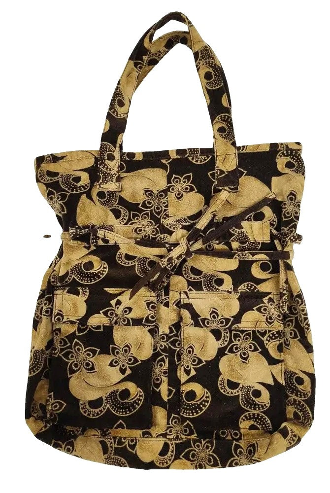 Borsa a spalla DKNY effetto scamosciato stampa floreale marrone e beige