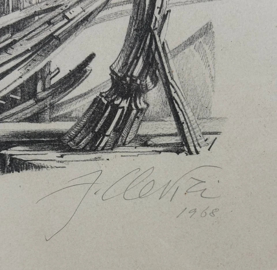 Litografia Fabrizio Clerici Recupero Cavallo di Troia P.A. autografata 1968