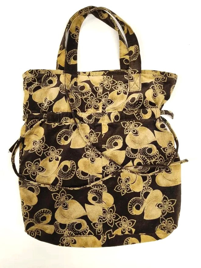 Borsa a spalla DKNY effetto scamosciato stampa floreale marrone e beige