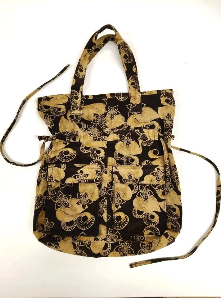 Borsa a spalla DKNY effetto scamosciato stampa floreale marrone e beige