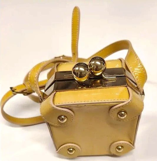 Borsa a mano Bally vintage rigida in pelle gialla con tracolla e chiusura sfera